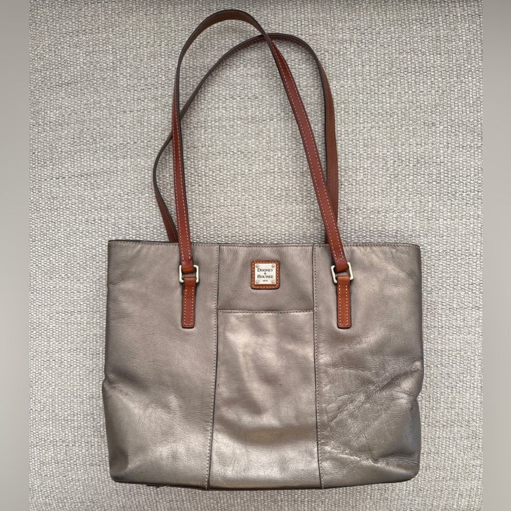 Dooney & Bourke Metallic Pebble  Leather Tote with Brown Leather Straps